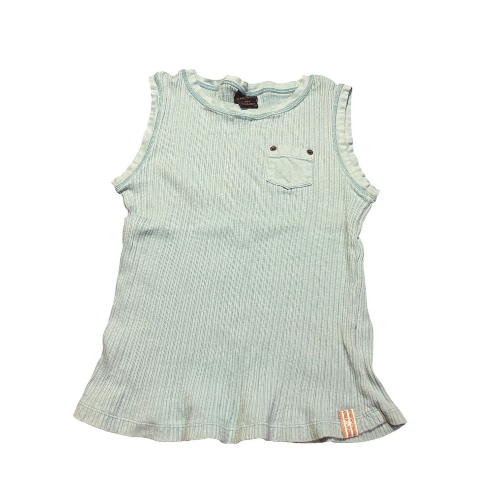 Ariat Womens Ribbed Cotton Tank Top‎ light blue Small Pocket Sleeveless Tee